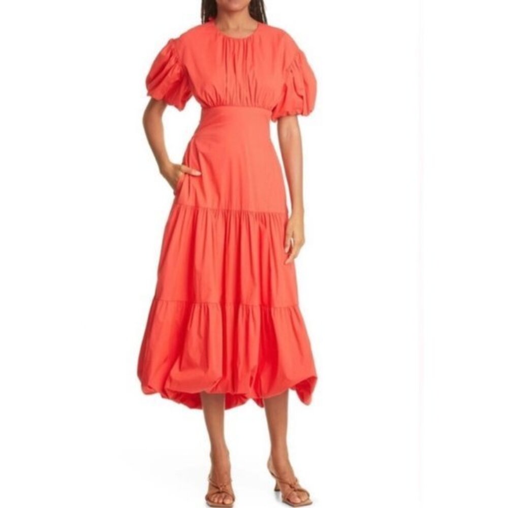 NWOT CINQ A SEPT Maisey Puffed Sleeve Tiered Open-Back Dress SIZE 2
